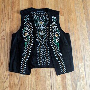 Zara suede black embroidered vest